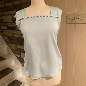 The Limited Mint Green Sleeveless Square-Neck Top with Ladder Trim